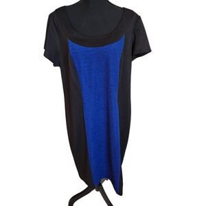 London Style Collection Woman Black Blue Slimming Dress Size 16W